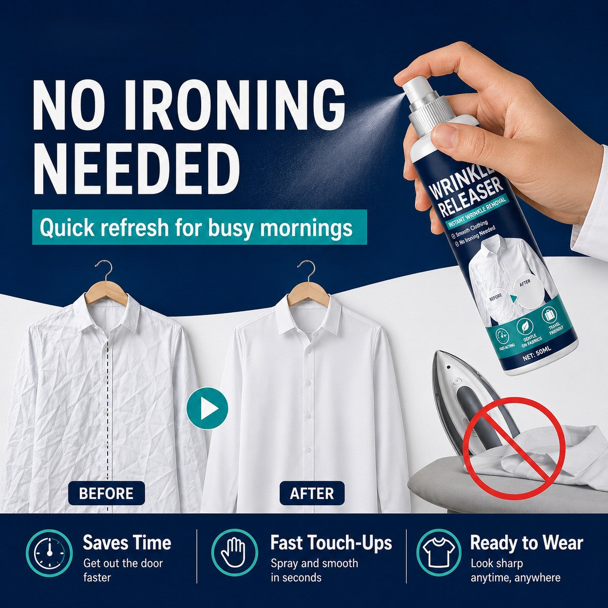 Wrinkle-Removing Spray: Removes and Prevents Wrinkles in Clothing—No Ironing Required