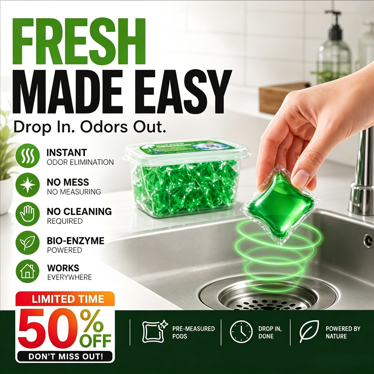 🏠💧 50% OFF! Drain Deodorizer Pods – Bio‑enzyme formula neutralizes smells at the source.