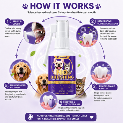 Pet oral care spray freshens breath and protects the mouth