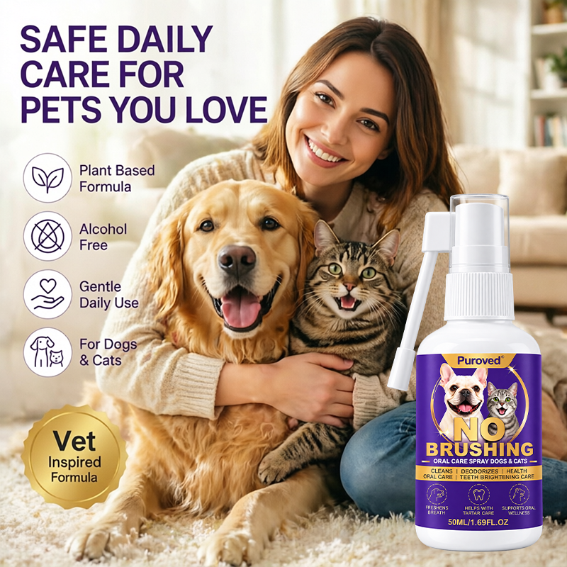Pet oral care spray freshens breath and protects the mouth