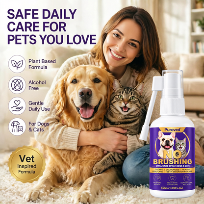 Pet oral care spray freshens breath and protects the mouth