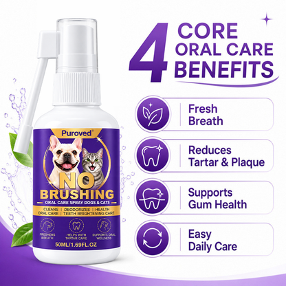 Pet oral care spray freshens breath and protects the mouth