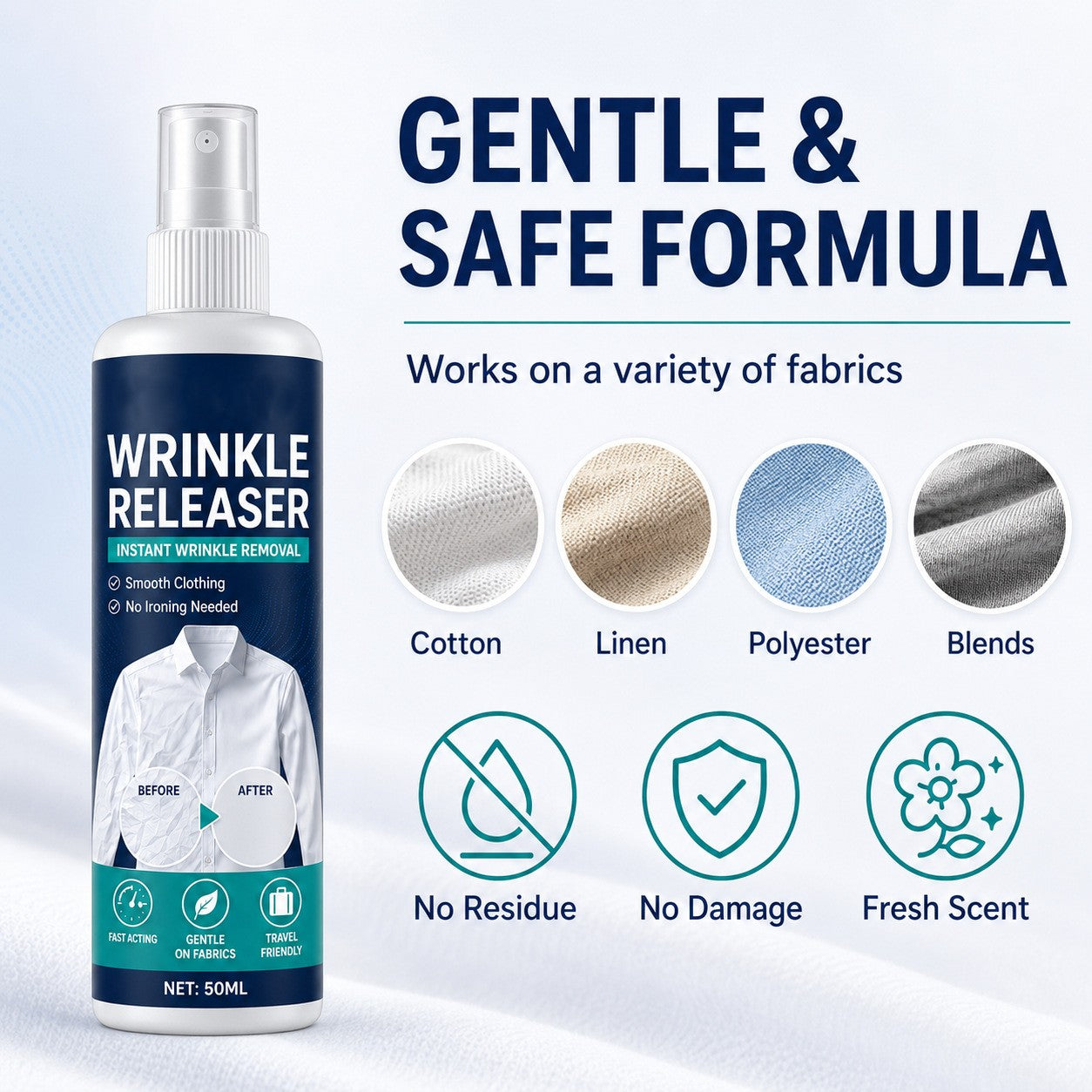 Wrinkle-Removing Spray: Removes and Prevents Wrinkles in Clothing—No Ironing Required