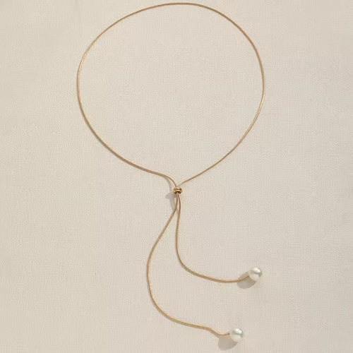 Simple Faux Pearl Pendant Adjustable Long Sweater Chain Necklace